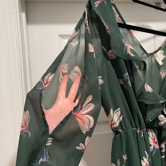 Japna sheer floral dress with flutter cold shoulder sleeves - spring dress - Picture 5 of 5